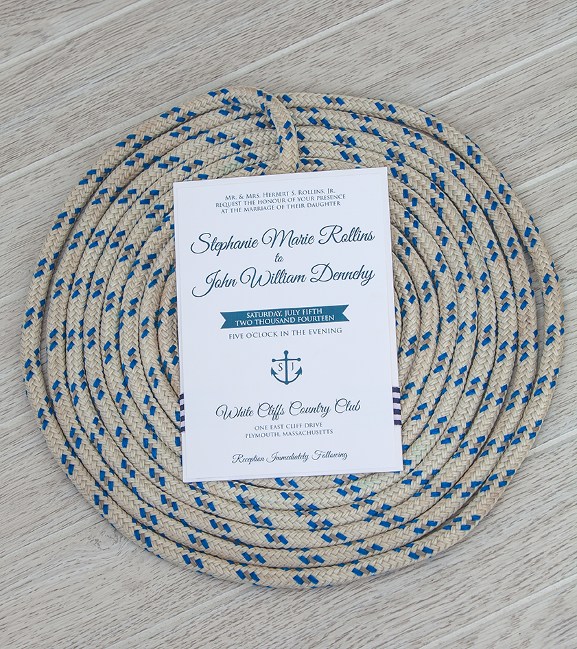 Nautical navy blue and white panel pocket wedding invitation