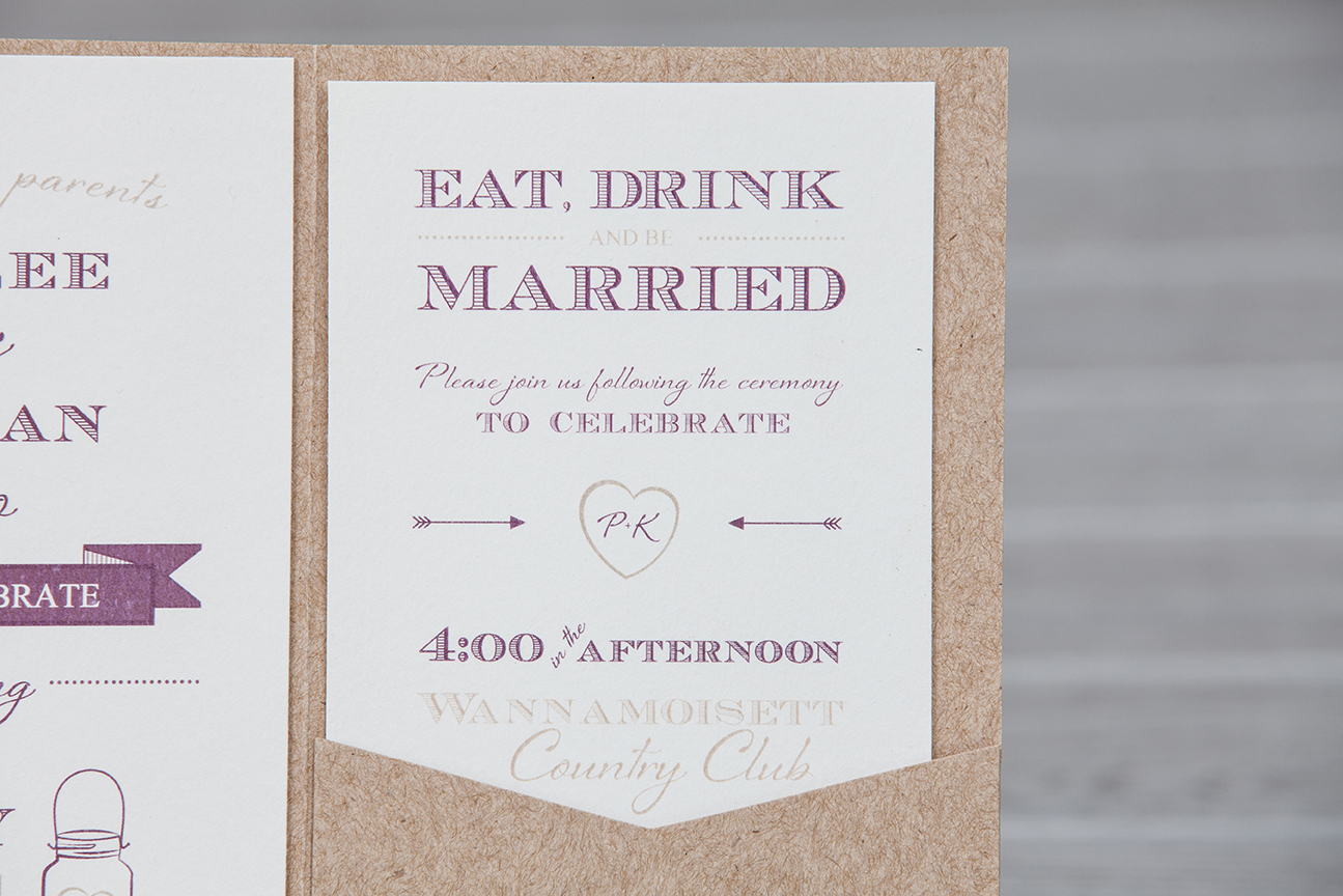 Kraft and Lace Pocket Fold Wedding Invitation | Rustic